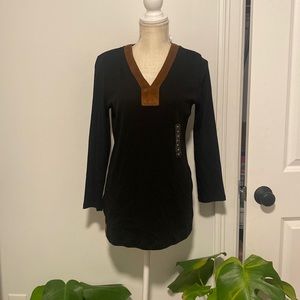 NWT Ralph Lauren M 3/4 Sleeve Black and brown detailed shirt